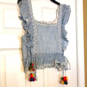 Zara Pom Pom top blue and white stripes